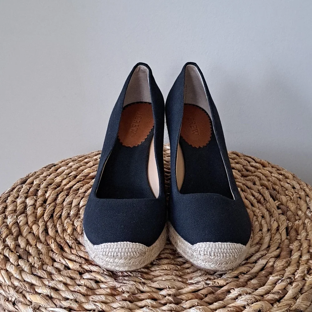 J.Crew Womens Seville Black Canvas Slip On‎ Platform Espadrille Sandals 9.5